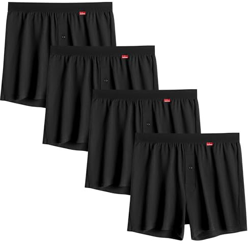 INNERSY Boxershorts Herren Schwarz Unterhosen Männer Weit Retroshorts Sport Unterwäsche 4er Pack (L, 4 Sport Schwarz)