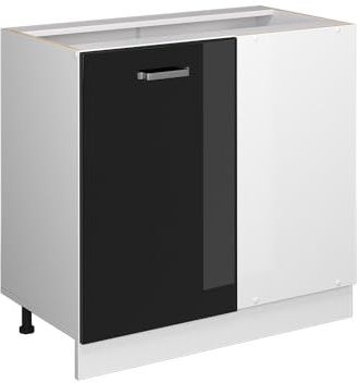Vicco Mobile ad angolo cucina R-Line, Nero lucido, 86 cm | Collega due lati della cucina · Senza piano di lavoro · Piedini regolabili in altezza · 1 Anta · Ampio spazio interno ✓