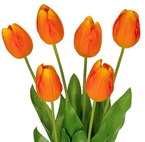 Briful 60CM Tulpen Kunstblumen Wie Echt Dekoblumen Künstliche Orange Tulpen Frühlingsblumen für Blumengesteck Home Büro Resto Dekoration
