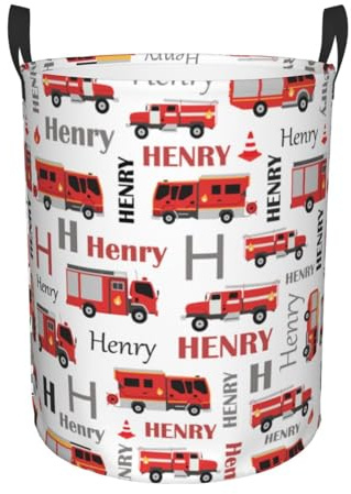 Personalized Fire Trucks Laundry Hamper Gifts, Custom Fire Trucks Laundry Basket With Name for Kids Boys Girls Adults, Collapsible Baby Laundry Hamper, Dirty Clothes Hamper With Handles Small