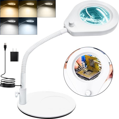 Beyamz - Lampada da scrivania a LED con lente di ingrandimento e supporto da tavolo - con lente 5x da 105 mm, dimmerabile a 5 colori, 790 LM - per illuminazione da scrivania e attività ravvicinate