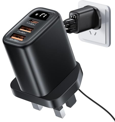 Caricatore USB multiporta, blocco di ricarica USB, caricatore USB, caricatore da parete da 17 W con display digitale, adattatore di ricarica multiporta, blocco di ricarica a presa USB per smartphone e