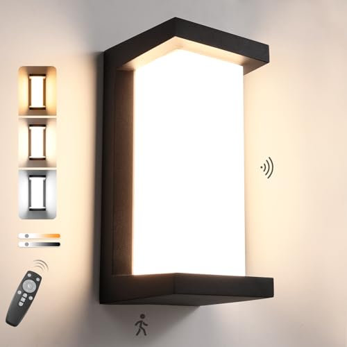 Außenleuchte Aussenlampe mit Bewegungsmelder - 18W Wandleuchte Aussen/Innen Fernbedienung, IP65 Wasserdichte, 2000LM Dimmbar 3000K-6500K, Aluminium Außenwandleuchten für Hauseingang Garagen Balkon