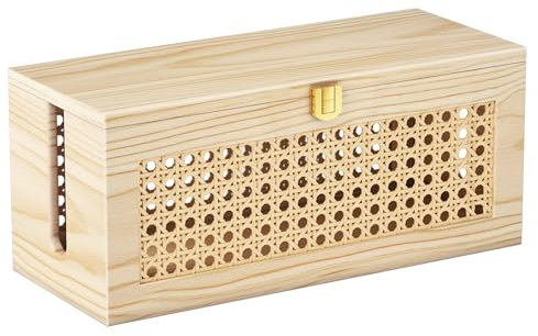 Kabelmanagement-Box, Kabel-Organizer-Box, sicher für Kinder und Haustiere, 2 offene Steckplätze, Kabelversteck für Steckdosenleisten, Computer-Router, USB-Hub, 35,3 x 16,5 x 17,8 cm, Natur