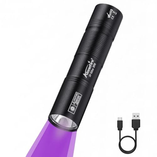 Alonefire SV98 3W Torcia UV LED Piccolo Professionale 365nm USB C Ricaricabile Portatile Mini Lampada Ultravioletti per Resina, Pesca, Fluorescina, Rilevatore di Urina,Minerali con Batteria Integrata