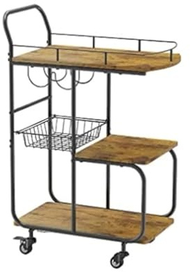 Estante de almacenamiento de cocina Carro de servicio rodante de cocina Industrial de 3 niveles for bebidas y licores for sala de estar, carrito de cóctel moderno con ruedas Mesa isla para cocina