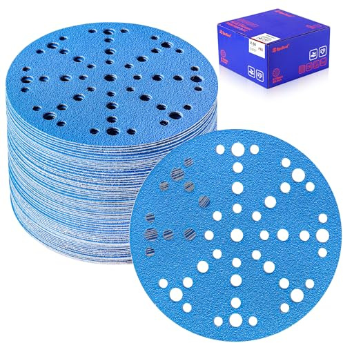 SpeTool Schleifpapier 150mm Klett mit 49 Löchern 60 Stück Set Keramik Schleifscheiben 80 Körnung Holz Metall