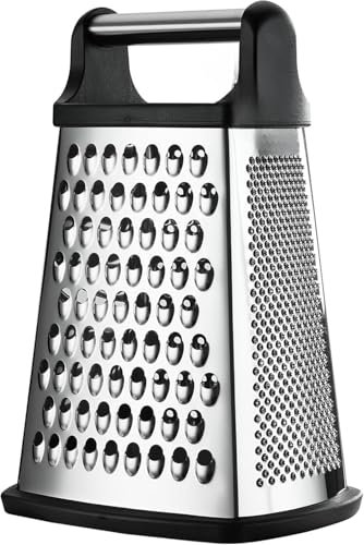 Professional Cheese Grater - Stainless Steel, 4 Sides - Ideal for Parmesan Cheese, Vegetables, Ginger - Dishwasher Safe - Black