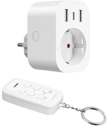 DEWENWILS Multiprise 4 en 1 avec USB, prise télécommandée, prise et USB commutable individuellement, affichage LED, portée de 30 m, 3680 W, pour salon, bureau, blanc