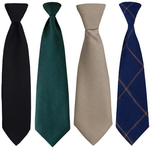 Happy Cherry Kinderkrawatten Jungen Schnallenkrawatten Jugendliche Vorgebunden Einfarbig Kariert Performance Krawatte 4er-Pack Schwarz Grün Khaki Blau