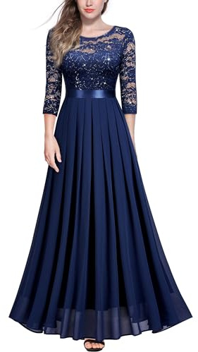 MIUSOL Women's Vintage Floral Lace 3/4 Sleeve Wedding Guest Bridesmaid Maxi Dress