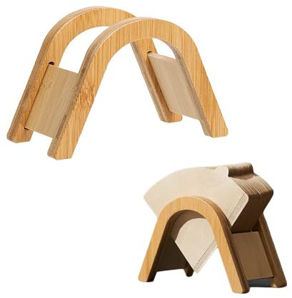 AWOCAN Coffee Filter Holder Coffee Paper Storage Rack for Organizer and Coffee Station Accessories Rubber Wood Coffee Holds Filter (Beige)