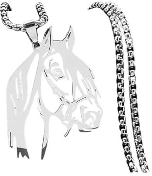 AITENME Collar con colgante de cabeza de caballo, accesorios de joyería de moda, acero inoxidable, regalo creativo, colgante de animales, collar título, Acero inoxidable, No es una piedra preciosa