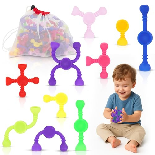 Imdroi Kids Stem Sensory Building Toys - 50pcs Fine Motor Skills Toys for Toddlers, Educational Toy for Kid Activities, Travel Toy for Airplane, Car, ADHD