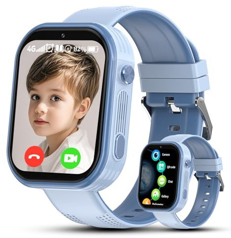 kaacly Reloj Inteligente Niño 4G con GPS Videollamadas HD Chat Familiar SOS Teléfono,IP68 Resistente al Agua, Smartwatch Niños Regalos para Niños Niñas 6-13 años (Light Blue)