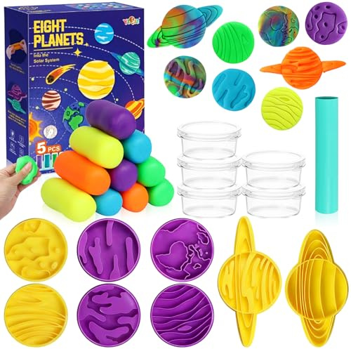 KOVSGQ Juego de Plastilina de Los Ocho Planetas Accesorios Plastilina 24Stk Herramienta de Amasado Juegos Creativos para Niños y Niñas 3 4 5 años Cumpleaños Infantiles Navidad Fiestas Festivales