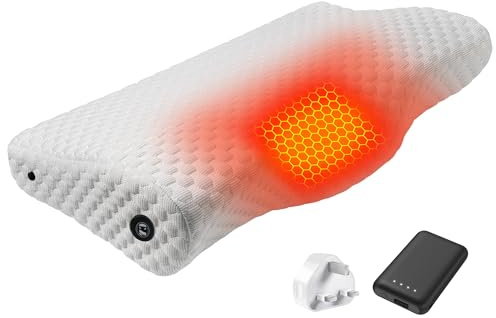 CYCYHEAT Heated Neck Pillow - Memory Foam Pillows Neck Pillow Bed Pillow for Sleeping, Upgraded 4000mAh Battery Pack & Heating Element