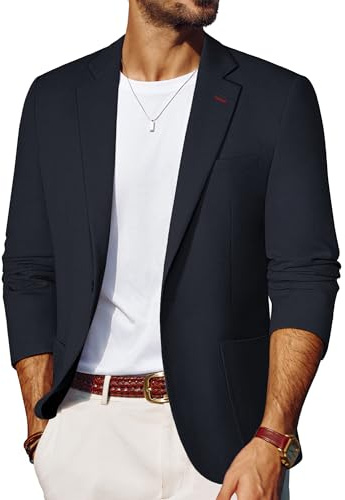 PJ PAUL JONES Mens Blazer One Button Casual Sports Coats Linen Blazer Navy Blue L