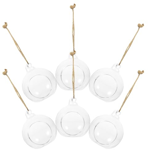DRESSOOS 6 Jarrones Colgantes de Vidrio Transparentes para Micropaisajes, Portavelas Decorativos de 6 Cm, Macetas Ecológicas Colgantes para Plantas Hidropónicas, Ideales para Decoración
