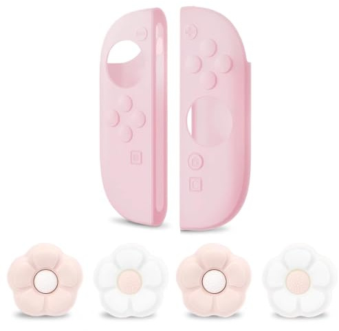 Coque Silicone Manettes, Compatible avec Switch 2, Capuchons de Joystick Fleur, Protection Antidérapante Rose avec 4 Grips Pouce, Accessoires de Protection Légers