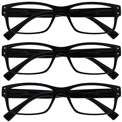 OPULIZE Reading Glasses 3 Pack Mens Black Large Designer Style Readers Spring Hinges RRR11-1 +2.00
