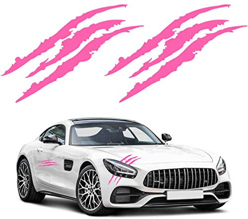 YGMONER Claw Mark Car Decals, 16 Inch Car Headlight Stickers, Monster Claw Scratch Sticker for Dodge Challenger Charger, Pack of 2 (Pink)