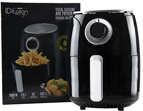 Italian Design - Air Fryer Heißluftfritteuse 2,4 Liter - Ölfreies Kochen mit Fritteuse Airfryer - 1000W und 200° Leistung mit Temperatur- und Zeitkontrolle - Einfach zu Bedienen