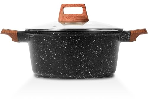 ESLITE LIFE Nonstick Stock Pot with Lid, 5 Quart Granite Casserole Large Soup Pot Pasta Cooking Pot, Induction Compatible, PTFE & PFOA Free, Black