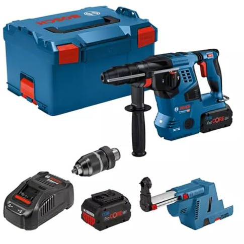 Bosch Professional 18V System Akku Bohrhammer GBH 18V-28 CF (inkl. Zusatzhandgriff, Fetttube, Schnellspannbohrfutter, 2x Akku ProCORE18V 8.0Ah, Ladegerät GAL 1880 CV, GDE 18V-16, Einlage, L-BOXX)