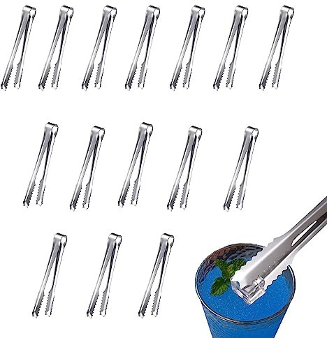15 Pcs Stainless Steel Ice Tongs,Kitchen Tongs,Wedding, Party,Mini Sugar Tongs,Buffet, Grill,Small Buffet Serving Tongs Picnic,for Food Coffee Sweets Bread Cake Kitchen Party Bar Bucket (6 Inch)