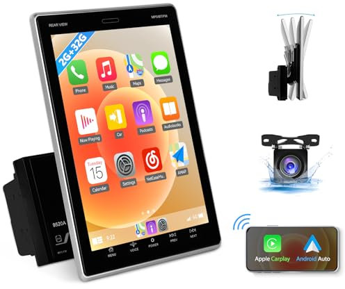 2G+64G CAMECHO Android 13 Autoradio mit 9,5 Vertikaler Bildschirm,Doppel Din Autoradio mit Navi Android Auto Wireless Carplay RDS/FM Bluetooth und USB*3+Rückfahrkamera