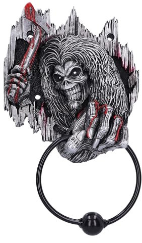 Nemesis Now Iron Maiden Killers Battente per porta, 21,5 cm, resina, argento, licenza ufficiale Iron Maiden Merch, Eddie, anello in metallo ponderato, fuso in resina di alta qualità, sapientemente