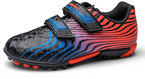 MiFeloo Turf Soccer Shoes Boys Girls Soccer Cleats TF Toddler Soccer Cleats, Black Orange, 7 UK Child