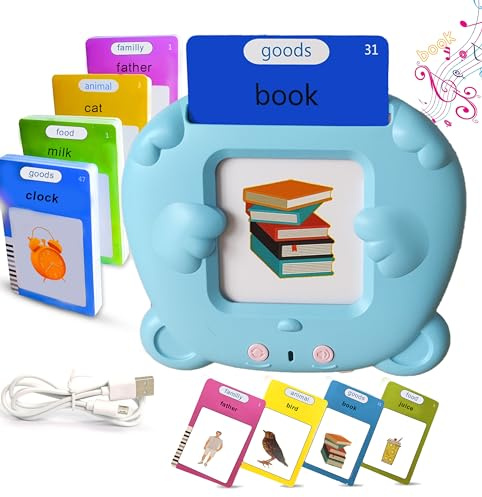 Sprechende Lernkarten für Kinder, 112 Karten, 224 Wörter, Alter 3-7, Montessori, Autismus, Lernspielzeug für Kinder, Geburtstagsgeschenk, motami (Englisch-Blau)