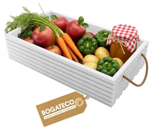 BOGATECO Holzkiste Natur | 60 cm x 35 cm x 14,5 cm | Klassisch-Natur | Aufbewahrungsbox | White