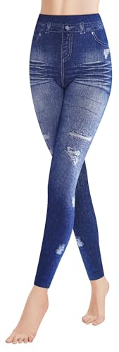 Libella Leggings dam jeansoptik tjocka eller tunna leggings med hög midja mode formande leggings stretch formande leggings streetwear byxor 4162, 1 st ultratunn I, S/M