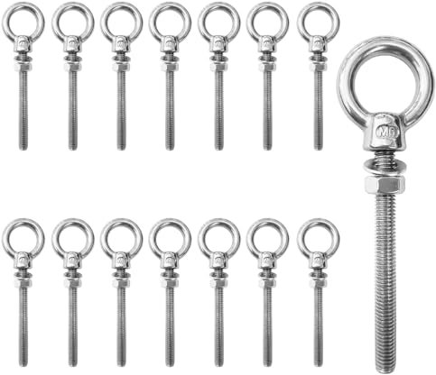ZLLZPZD 15 uds. pernos de ojo | perno de ojo M6 x 60 mm | perno de ojo de acero inoxidable 304 | perno de ojo M6 | pernos de ojo | gancho de tornillo M6 tuerca de ojo cabeza plana