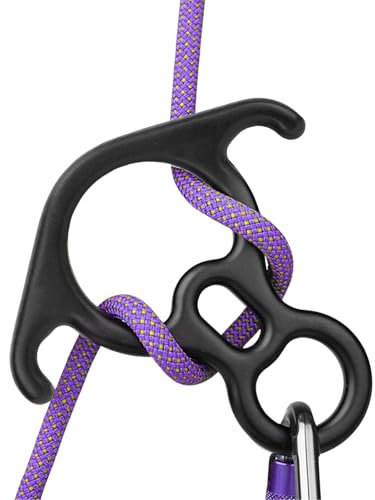 Abseilachter Figur 8 Ring Seil Abseilgerät Aluminium Legierung Sicherungsgerät mit Gebogenem Ohr, Abseilausrüstung für Outdoor, Klettern, Hängematte
