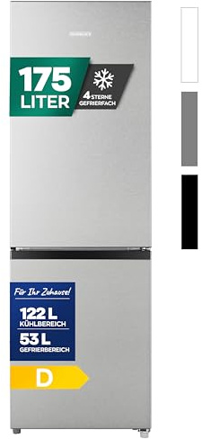 Heinrich´s Kühlgefrierkombination 175Liter, XXL, kühlschrank mit gefrierfach, Kühlvolumen 122L, Gefrierfach 53L,LED Innenraumbeleuchtung, leise 39dB,große Tiefkühlboxen, 7 Temperaturstufen,inox