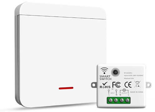 Pixelure Interruptor de luz inalámbrico, interruptor de seguridad y controlador receptor 10 A para lámparas de hasta 1500 W