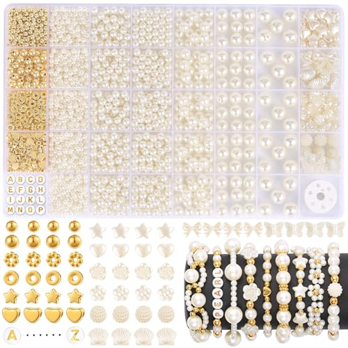Funtopia 1860 Pezzi Perline per Braccialetti, Set di Perline Bianche in 5 Misure, Crea i Tuoi Braccialetti con Perlines da Infilare per Ragazze Adulte