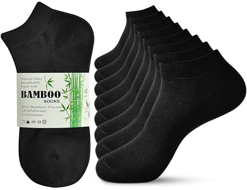 Jeasona 8 pares de calcetines de bambú unisex tipo tobillero de entrenamiento con parte superior suave para pies hinchados extra anchos, 6-9