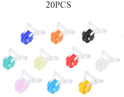 LUCKDANO Bouchons à Nez pour la Natation, Clip de Nez pour la Natation, Les Fournitures d'équipement de 20 Pc en 10 Couleurs Silicone Swimming Nasp Clip pour Les Adultes et Les Enfants
