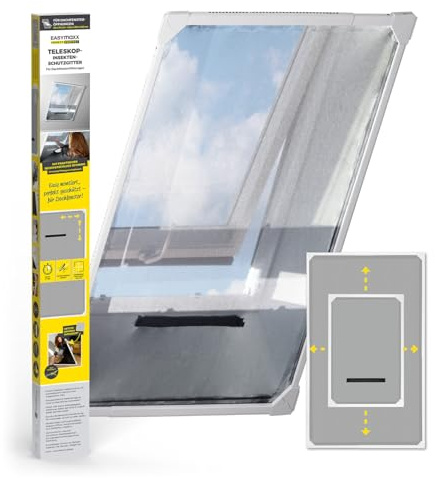 EASYmaxx Insect Protect Teleskop Fliegengitter Fenster mit Rahmen und integriertem Netz | Dachfenster Insektenschutz | Ohne Schneiden | Ohne Bohren | 63 x 93 cm bis 100 x 160 cm [Weiß]