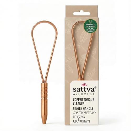 Sattva Ayurveda Kupfer Zungenreiniger – Geprüft & Zertifiziert, 99,9% Reines Kupfer, Natürlich & Wiederverwendbar, Fördert Frischen Atem & Gesunde Mundflora, Ergonomisches Einhand-Design