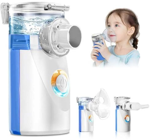 Aérosol pour Enfants et Adultes – Inhalateur Nébuliseur Ultrasonique pour Bébé, Appareil d’Aérosol avec 2 Masques et Embout Buccal, Piles non Incluses (Bleu）