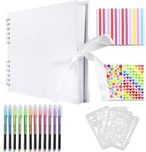 Ltstor Álbum de fotos DIY, álbum de recortes blanco de 80 páginas, adecuado para insertar, equipado con pegatinas y otros accesorios, se puede utilizar como regalo conmemorativo, regalo de San