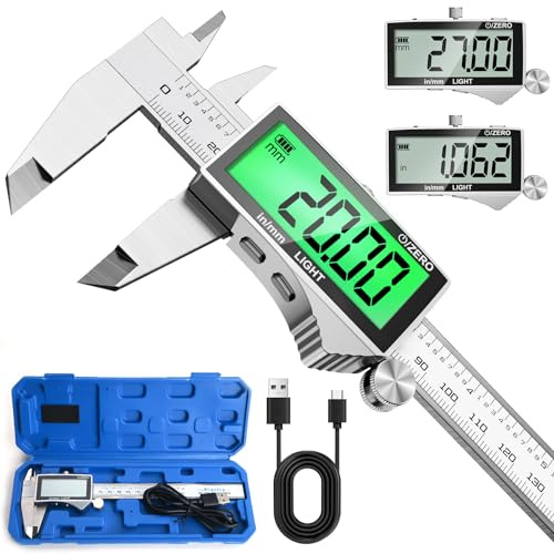 Preciva Calibro Digitale, Calibri Ricaricabile, Calibro Elettronico in Acciaio Inox con Ampio Schermo LCD Retroilluminato, Plicometro Professionale per Officina, Meccanica, Fai da Te