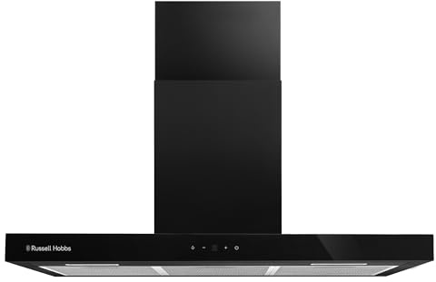 Russell Hobbs 90cm T-Shaped Cooker Hood in Black with 3 Speed Settings with 3x Washable Aluminium Filters, Extraction or Recirculation, Boost Function, ECO LED Lights A++ Energy Rating, RHGCH903B