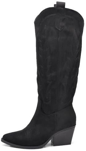 IF Stivali Texani Donna Alti Sotto il Ginocchio in Camoscio Sintetico Stile Western Cowboy J35 nero N.38